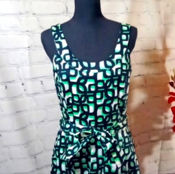 Vintage Slvls SquareNeck mutiPrint MidiDress Greenwhite - Picture 12 of 12